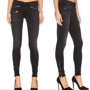 Rag & Bone Black Washed Motto Zipper Skinny Jeans